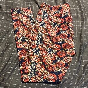 LuLaRoe Navy Floral Coral Print Leggings